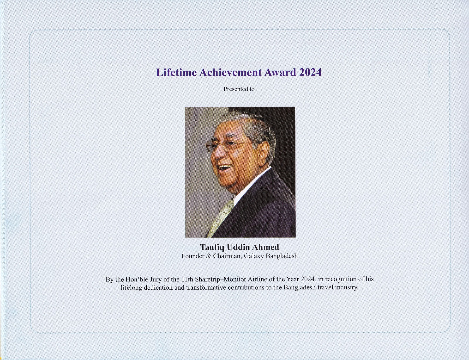 Lifetime Achievement Award to Galaxy Bangladesh Group Chairman